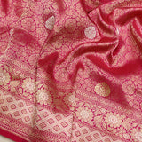 Rani-pink colour Pure Katan Silk Handwoven Banarasi tanchoi Saree