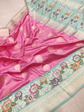 Pink colour pure Katan Silk Handwoven Banarasi Saree