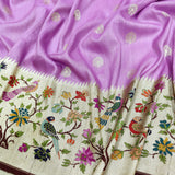 Lavender Color Pure tussar Handwoven Banarasi Saree