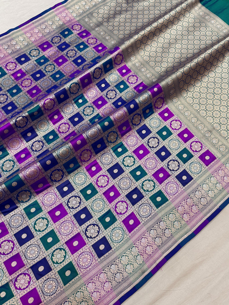 Multicolor Pure Katan Silk Handwoven Banarasi Saree