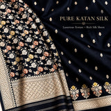 Black colour pure katan silk handwoven banarasi 3  piece suit