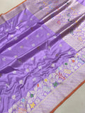 Lavender colour pure katan silk Handwoven banarasi saree