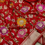 Red colour pure katan silk handwoven banarasi saree