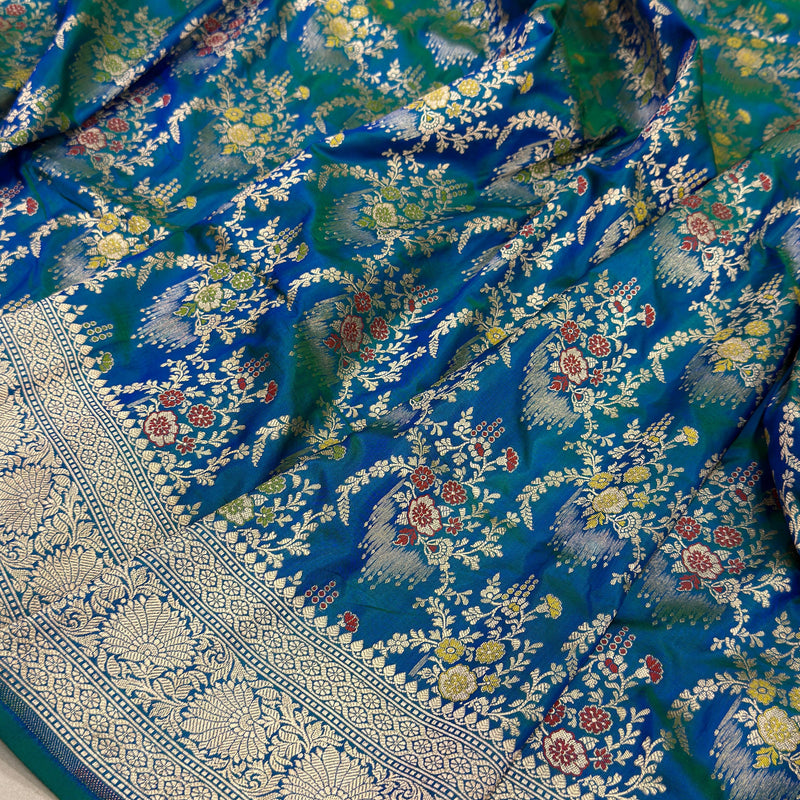 Dual shade pure katan silk Handwoven banarasi saree