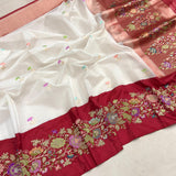 White colour pure kora Handwoven Banarasi saree