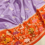 Levender Color Pure Katan Silk Handwoven Banarasi Saree