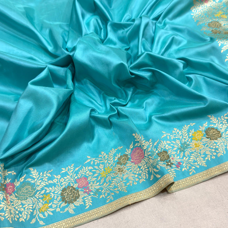 Sky Blue colour pure katan silk Handwoven banarasi saree