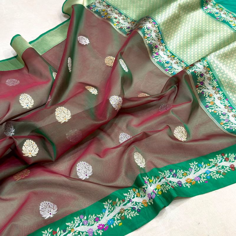 Dual sade pure kora Handwoven Banarasi saree