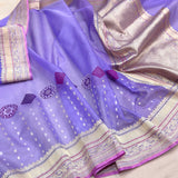 Lavender colour pure kora Handwoven Banarasi saree