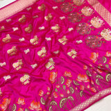 Pink colour Pure Katan Silk Handwoven Banarasi Saree