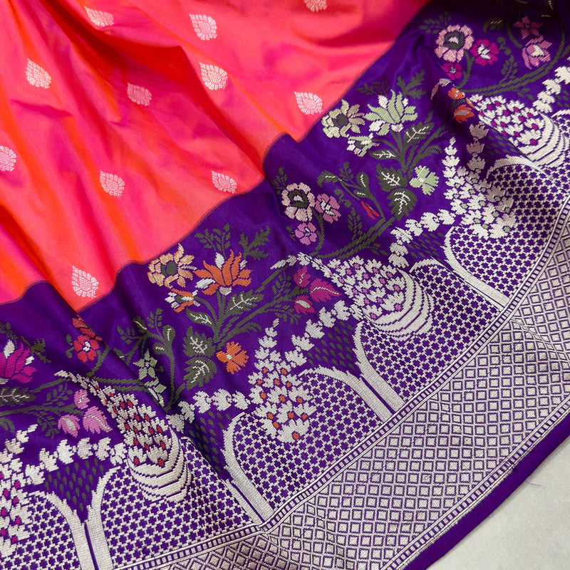 Dual shade pure katan silk Handwoven banarasi saree