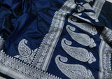 Nevi blue colour pure katan silk Handwoven banarasi saree