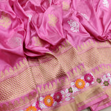 Pink colour Pure Katan Silk Handwoven Banarasi Saree