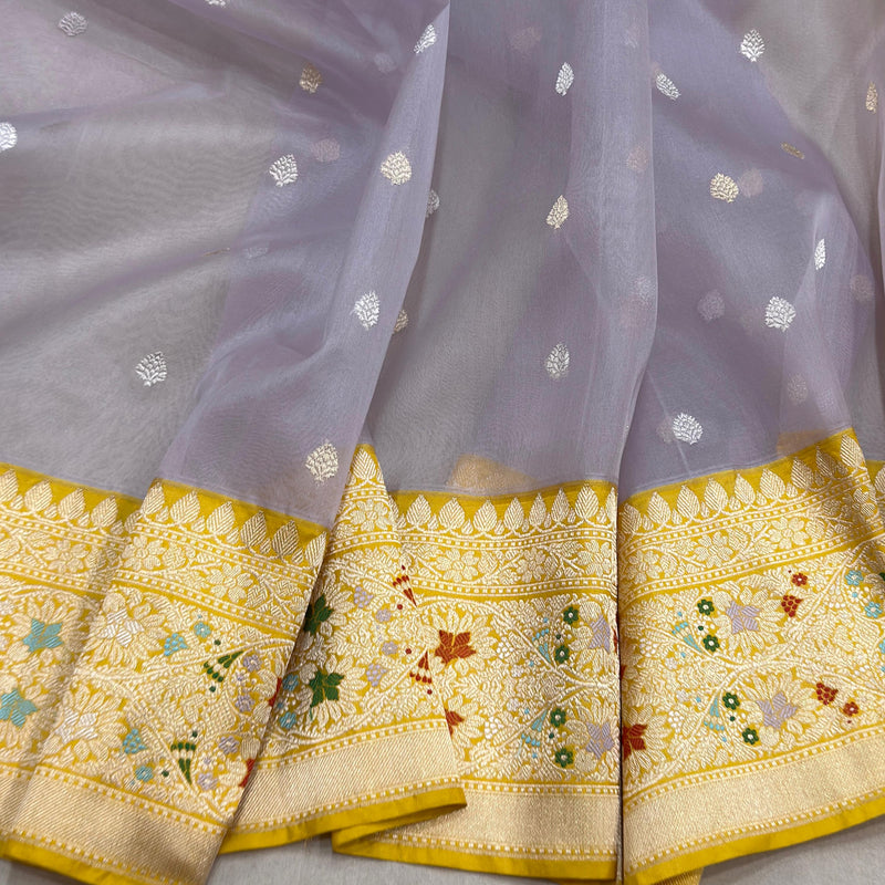 Pure Kora handwoven Banarasi saree
