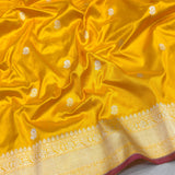 Yellow colour pure katan silk handwoven banarasi saree