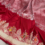 Red colour pure katan silk Handwoven banarasi saree
