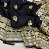 Black colour pure Mashru Silk Handwoven banarasi saree