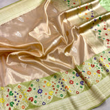 Golden colour pure tissue handwoven banarasi saree