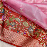 Pink colour pure tissue Handwoven banarasi saree