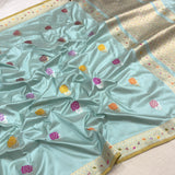 Sky Blue colour pure katan silk Handwoven banarasi saree