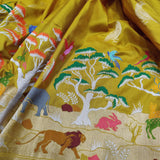 Mustard yellow colour pure katan silk Handwoven banarasi saree