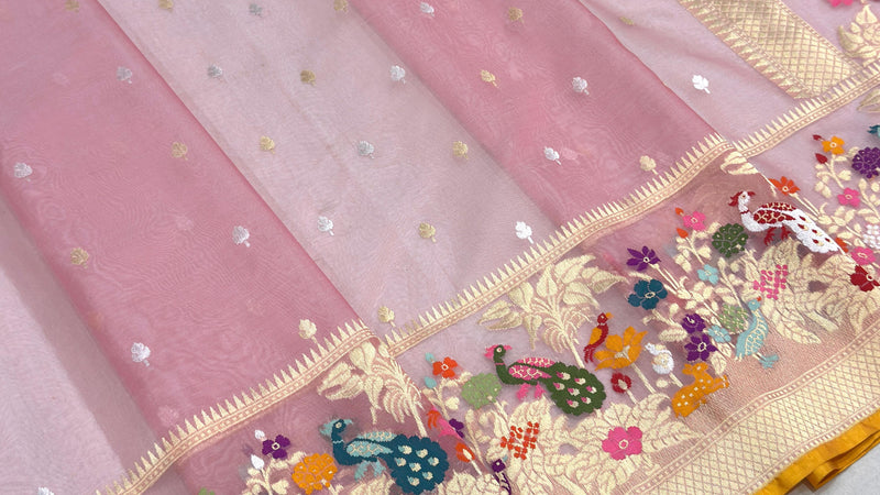 Pure kora jamdani Handwoven banarasi saree
