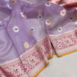 Lavender colour pure kora Handwoven banarasi saree