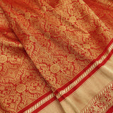 Red colour pure katan silk Handwoven banarasi Tanchoi saree