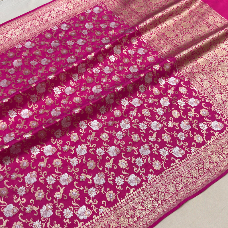 Pink colour pure Katan silk handwoven banarasi saree