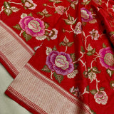 Red colour pure katan silk handwoven banarasi saree