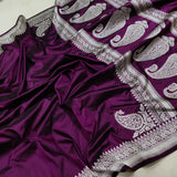 Wine colour pure katan silk Handwoven banarasi saree