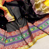 Black colour pure kora Handwoven Banarasi saree