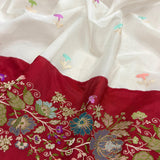White colour pure kora Handwoven Banarasi saree