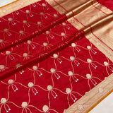 Red colour pure katan silk Handwoven banarasi saree