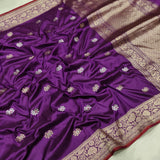 Purple colour pure katan silk Handwoven banarasi saree