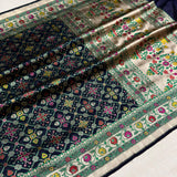 Nevi blue colour pure katan silk Handwoven banarasi saree