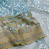 Blue colour Pure Kora Net Handwoven Banarasi Saree