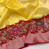 Yellow colour pure tissue Handwoven Banarasi Saree