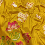 Yellow colour pure katan silk Handwoven banarasi saree