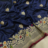 Nevi blue Pure Katan Silk Handwoven Banarasi Saree
