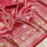 Rani-pink colour Pure Katan Silk Handwoven Banarasi tanchoi Saree