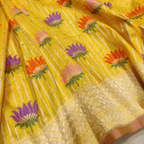 Yellow colour Pure Katan Silk Handwoven Banarasi Saree