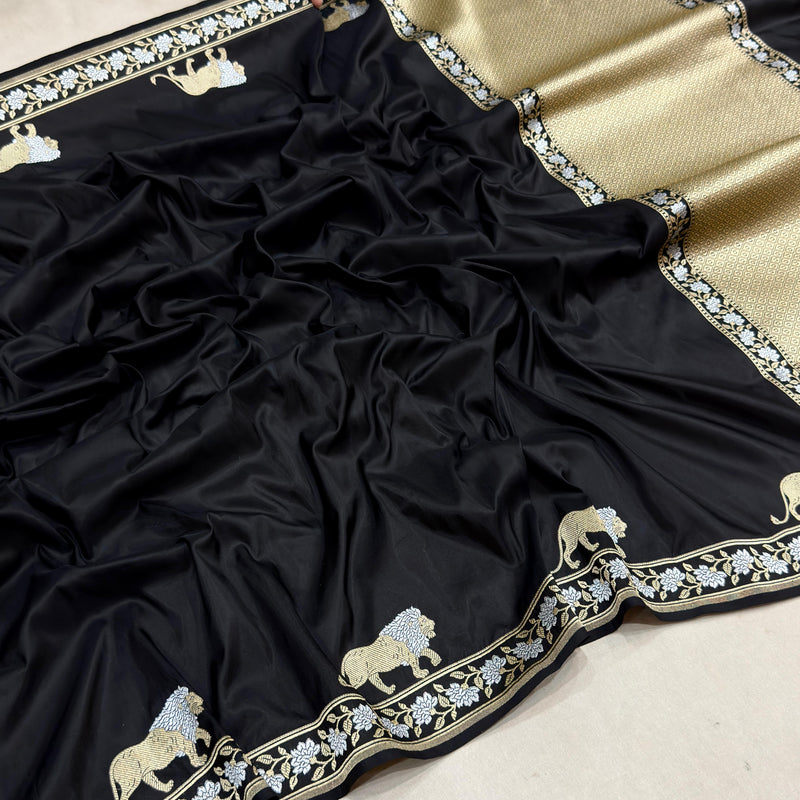 Black colour pure katan silk Handwoven banarasi saree