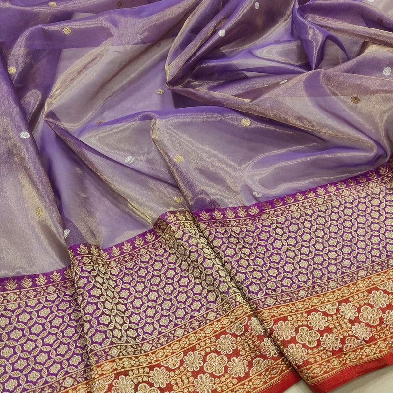 Lavender Colour Pure Tissue Silk Handwoven Banarasi Saree