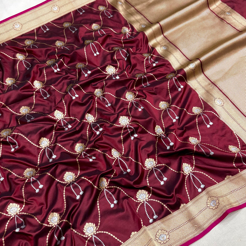 Brown colour pure katan silk handwoven banarasi saree