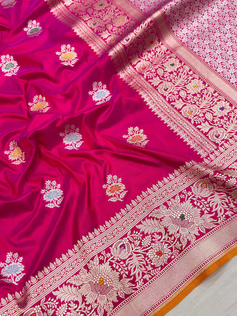 Pink colour pure Katan silk handwoven banarasi saree
