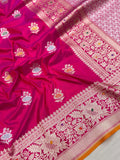 Pink colour pure Katan silk handwoven banarasi saree