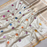 Off white colour pure katan silk handwoven banarasi saree