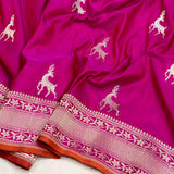Rani pink colour pure katan silk Handwoven banarasi saree