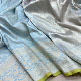 Sky Blue colour pure katan silk Handwoven banarasi Tanchoi saree